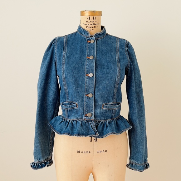 Feminine Cotton Gap 1969 Jean Jacket Ruffles & Peplum Size Medium Coquette Girly - Picture 2 of 11